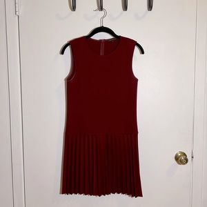 Red Knit Pleated Theory Mini Dress